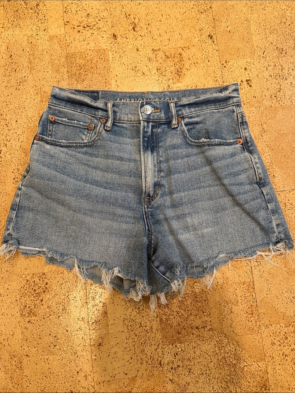 American Eagle Outfitters light  Blue High-Rise Cutoff Denim Shorts
